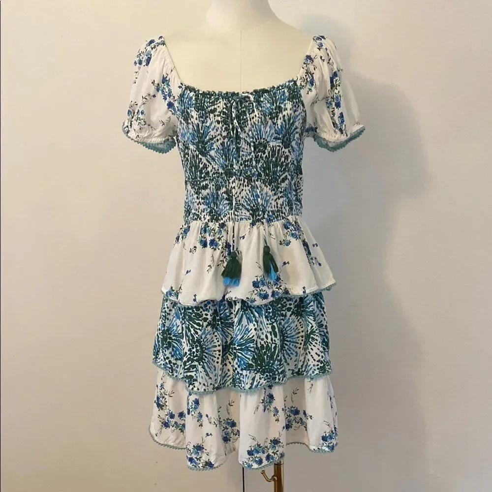 Teal & White Margaux Riviera Layered Mini Dress Size Small - Picture 2 of 15